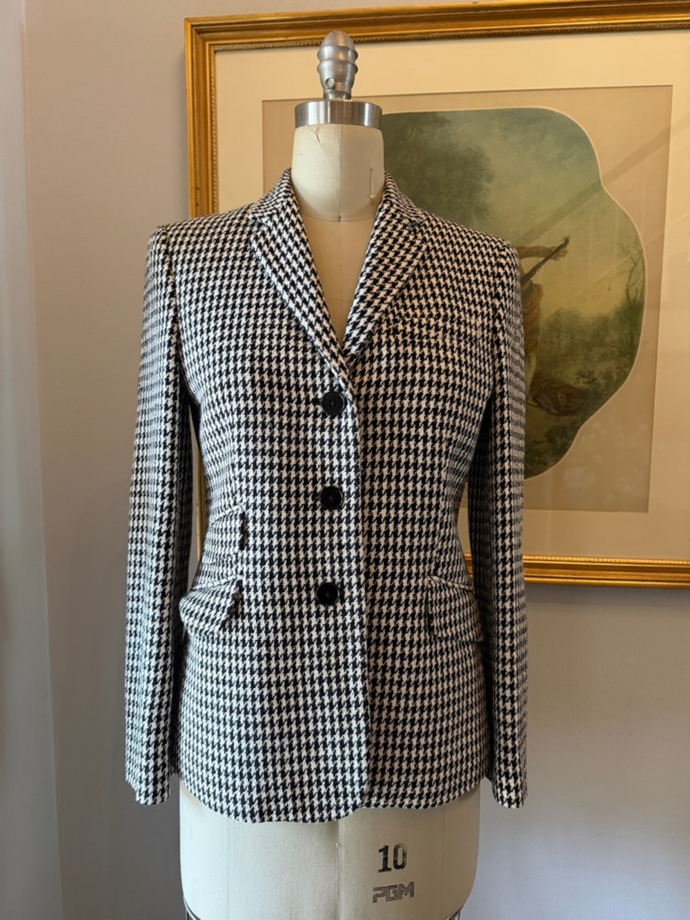 Classic Black & White Houndstooth Women's Blazer Jacket